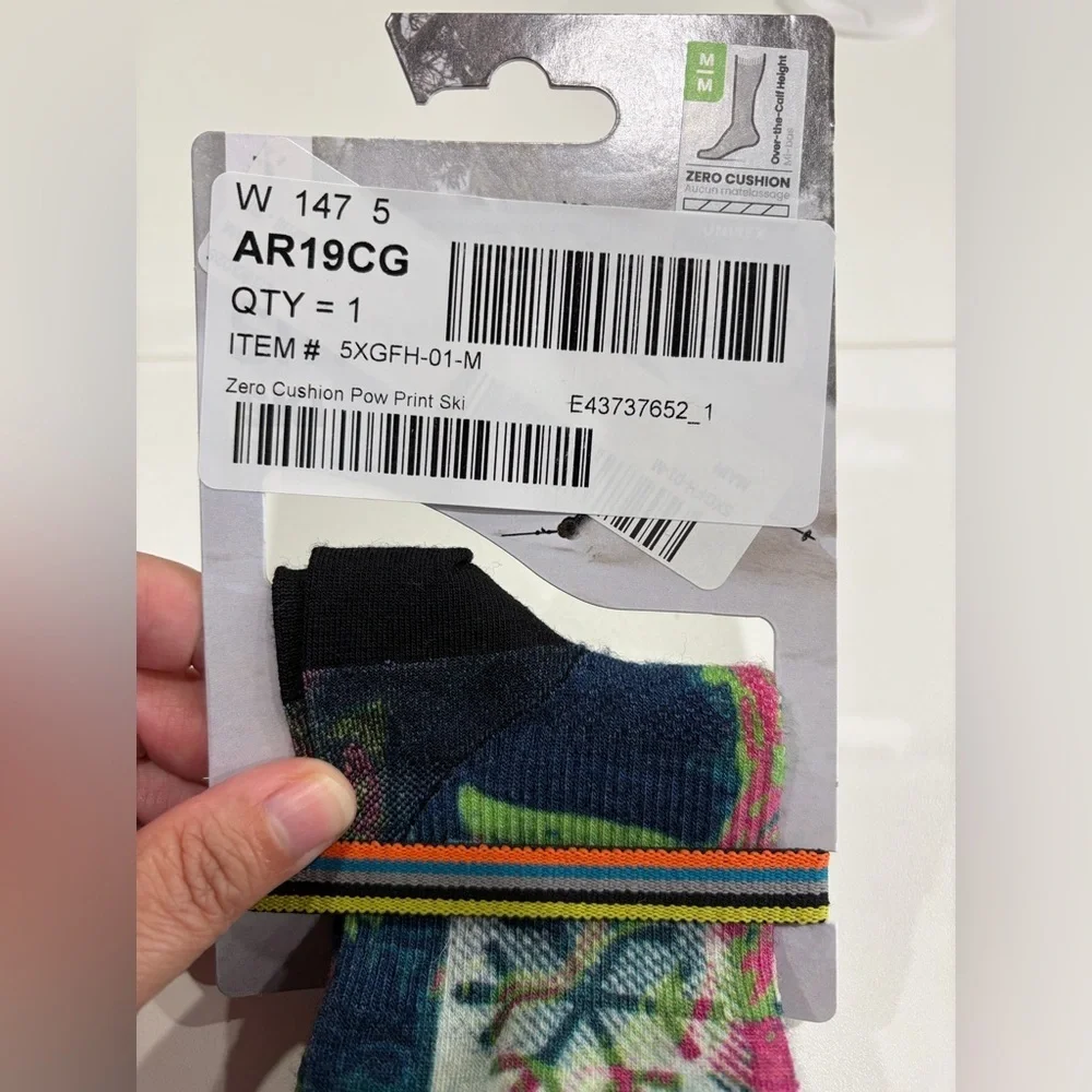 SmartWool Men’s Medium Zero Cushion Pow Print Ski Socks Blue NWT Over the Calf